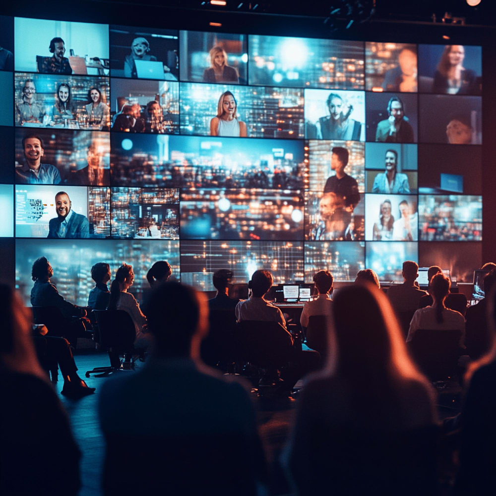 Delegates watching a wall of screens at an InfoIns industry event
